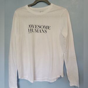 Figs Awesome Humans Long Sleeve Cotton Tee Size Small White